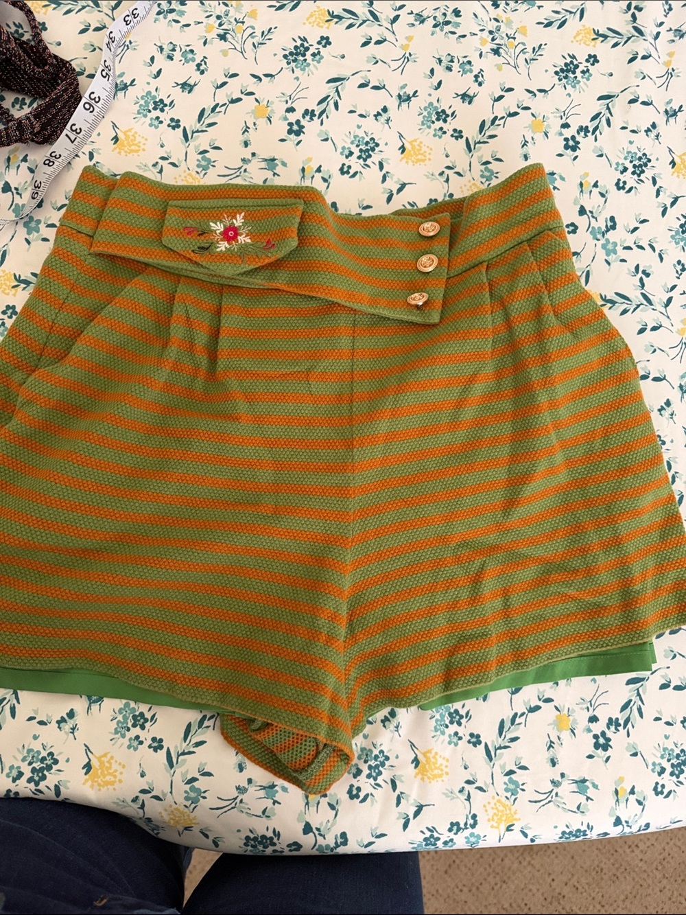 IRoo Green and Orange Striped High-Waist Shorts